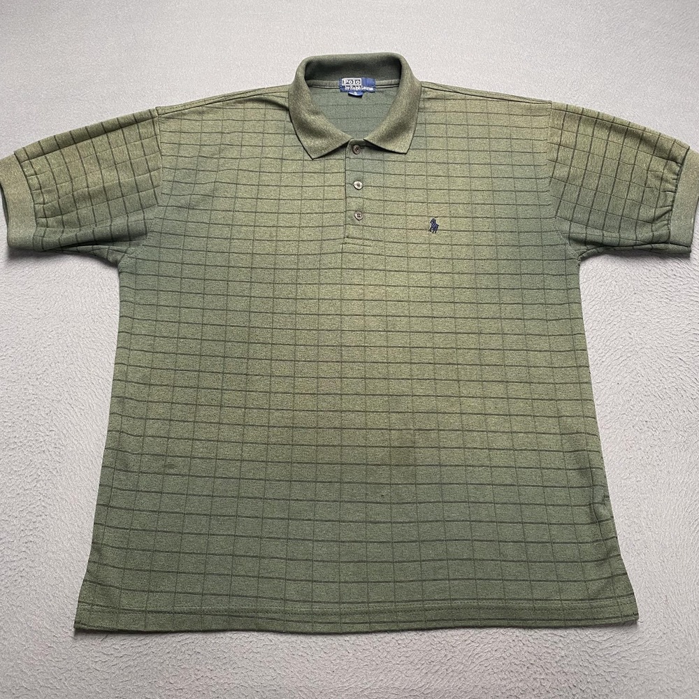 Polo Ralph Lauren Polo Shirt Mens XL Green Windowpane Cotton Golf Casual‎